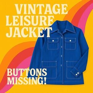 Leisure Jacket 70sVintage Activa Blue Sz 12 plaid contrast ( missing buttons)